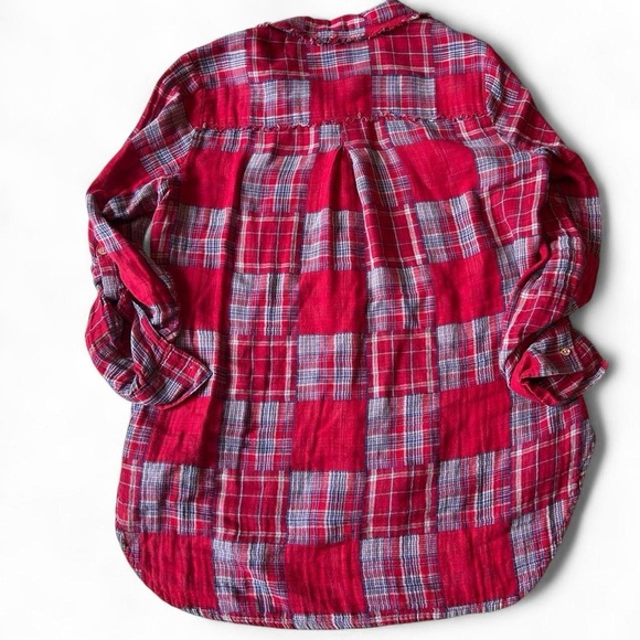 Seven7 Red Patchwork Plaid Shirt – Frayed Boho Western Vibes (Sz M) - Picture 5 of 8